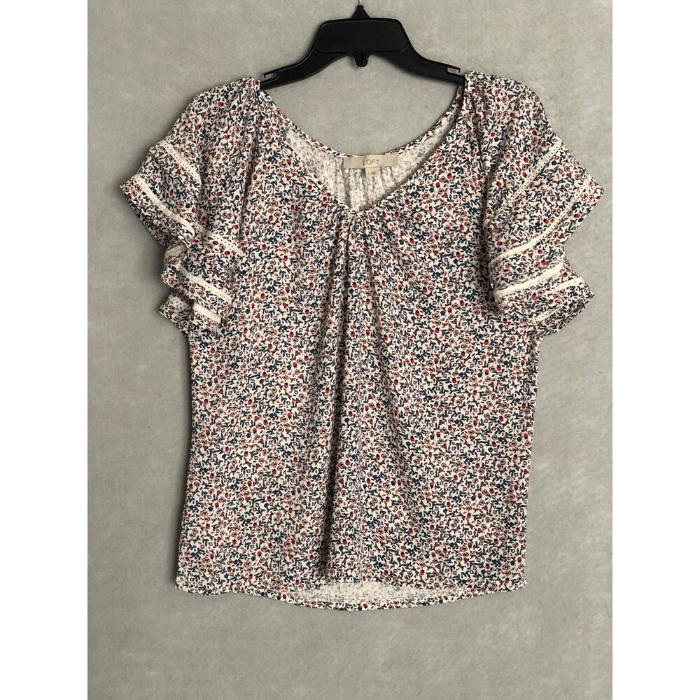 LOFT Layered Sleeve Top Women's Small V-Neck Floral